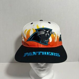 Vintage 90s Carolina Panthers On Fire SnapBack hat flames